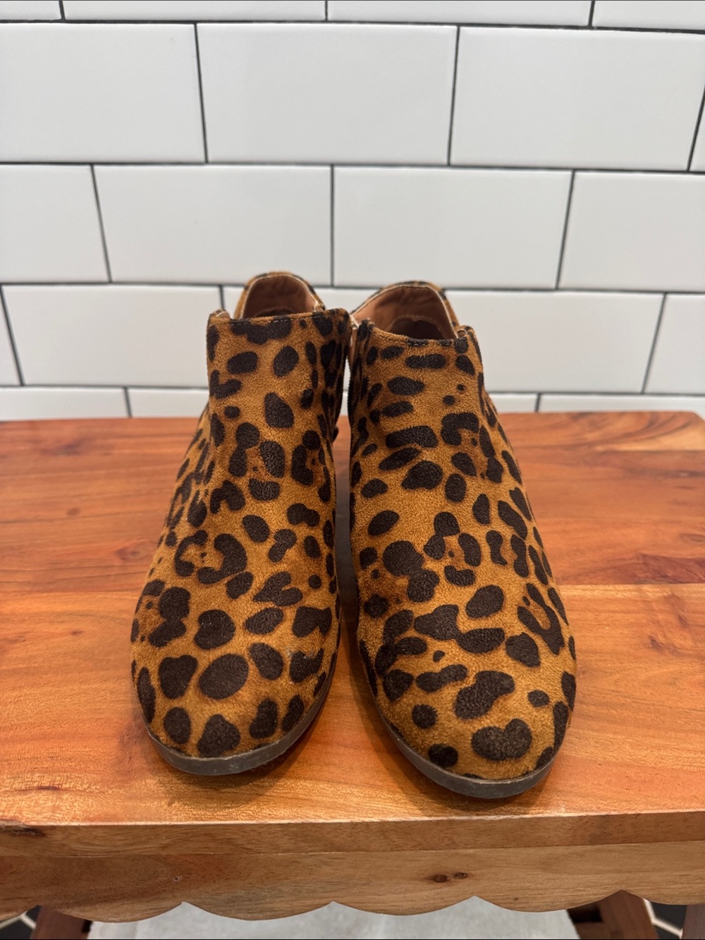 Bella Marie Leopard Print Suede Ankle Boots - Tan & Black